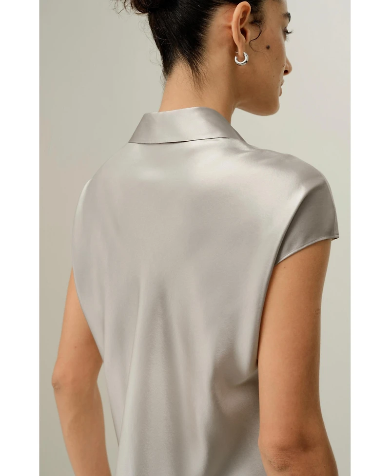 Lilysilk Women's Bias Cut Cap-Sleeve Silk Shirt