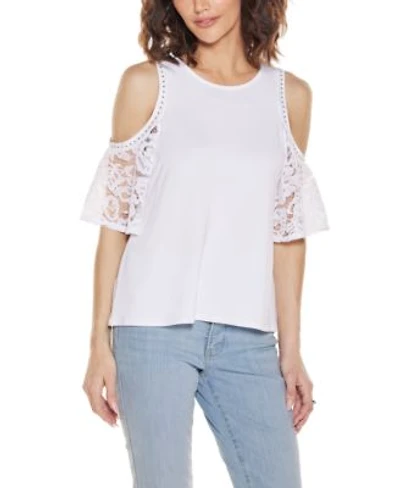 Belldini Womens Crochet Lace Cold Shoulder Top