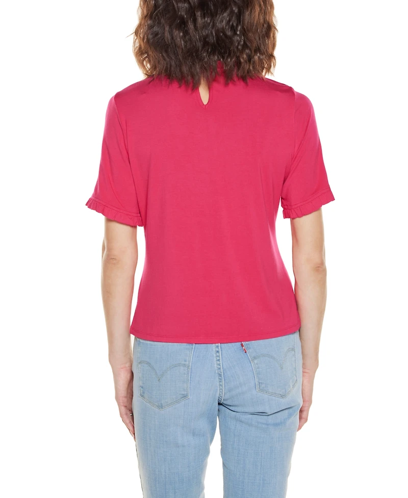 Belldini Women's Ruffle Trim Grommet Knit Top