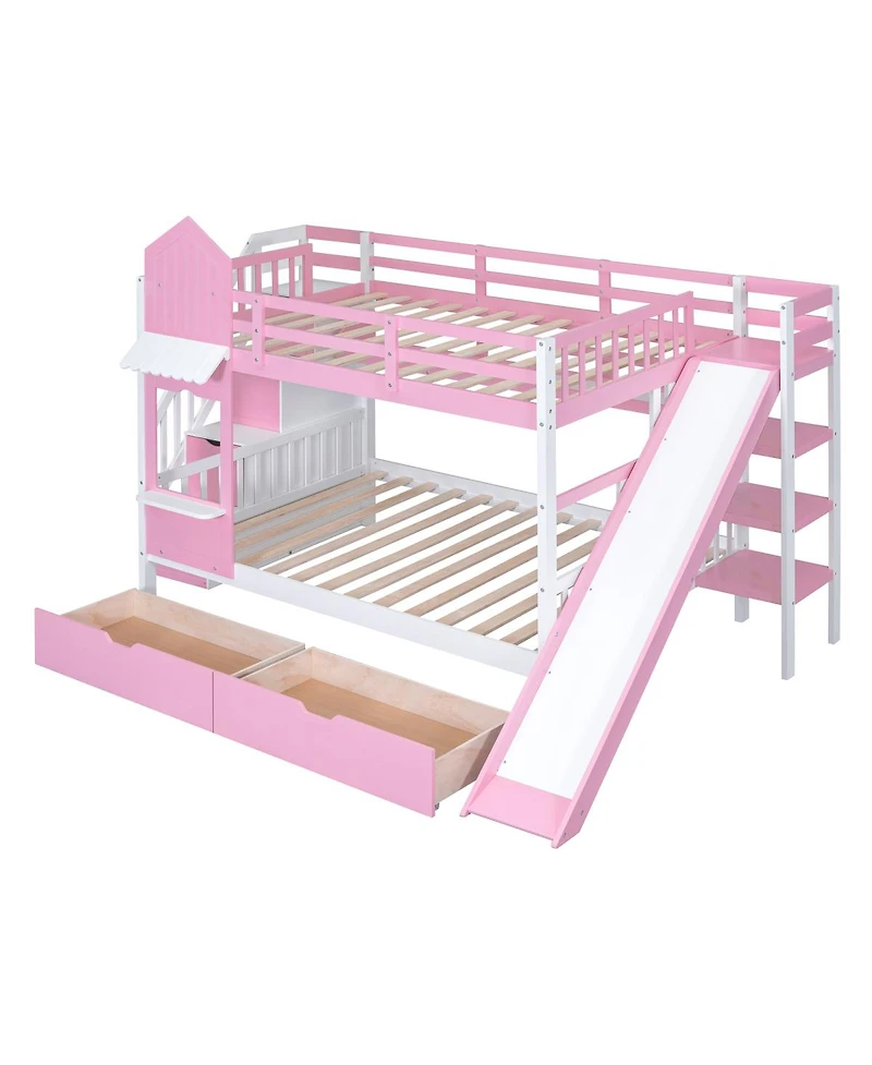 Streamdale Furniture Full-Over-Full Castle Bunk Bed w/ Drawers