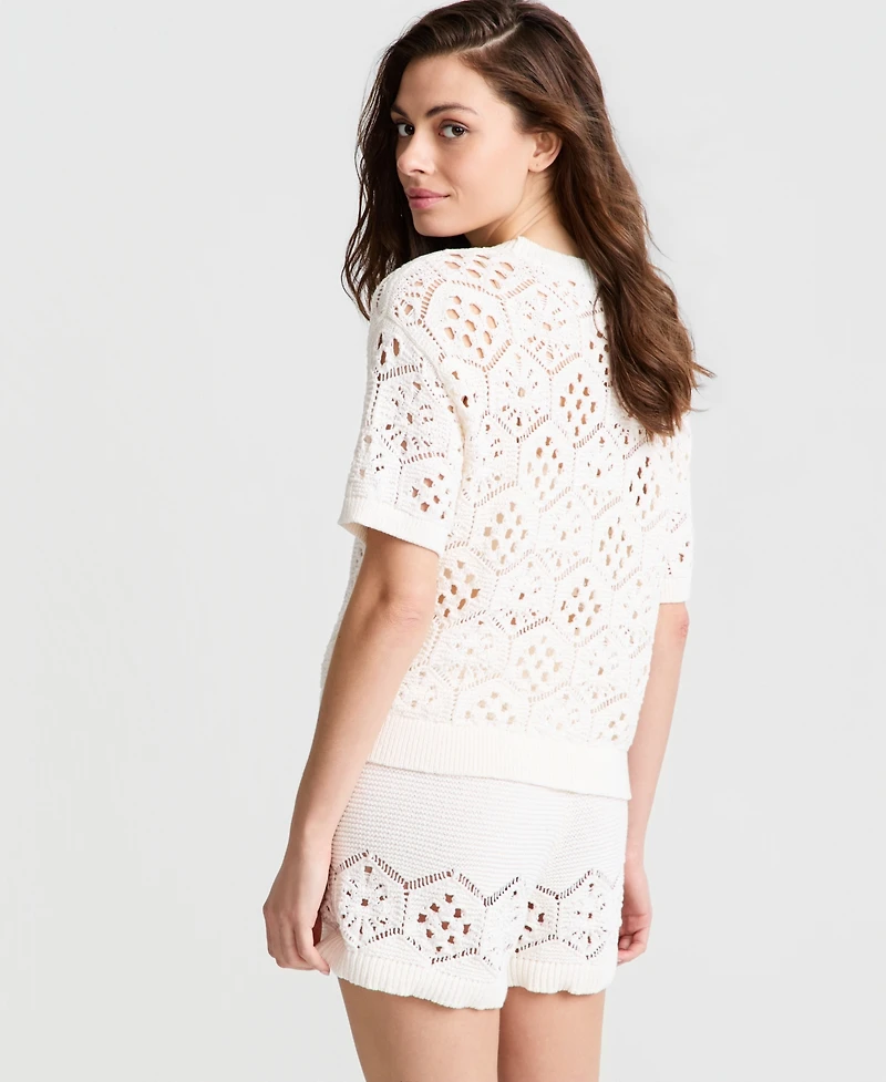 State of Day Women's Short-Sleeve Crochet Sweater, Macy's Exclusive