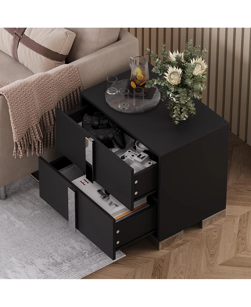 Streamdale Furniture Modern End Table with Drawers and Metal Foot