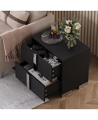 Streamdale Furniture Modern End Table with Drawers and Metal Foot