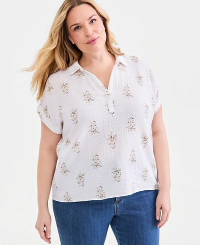 Style & Co Plus Collared Popover Top