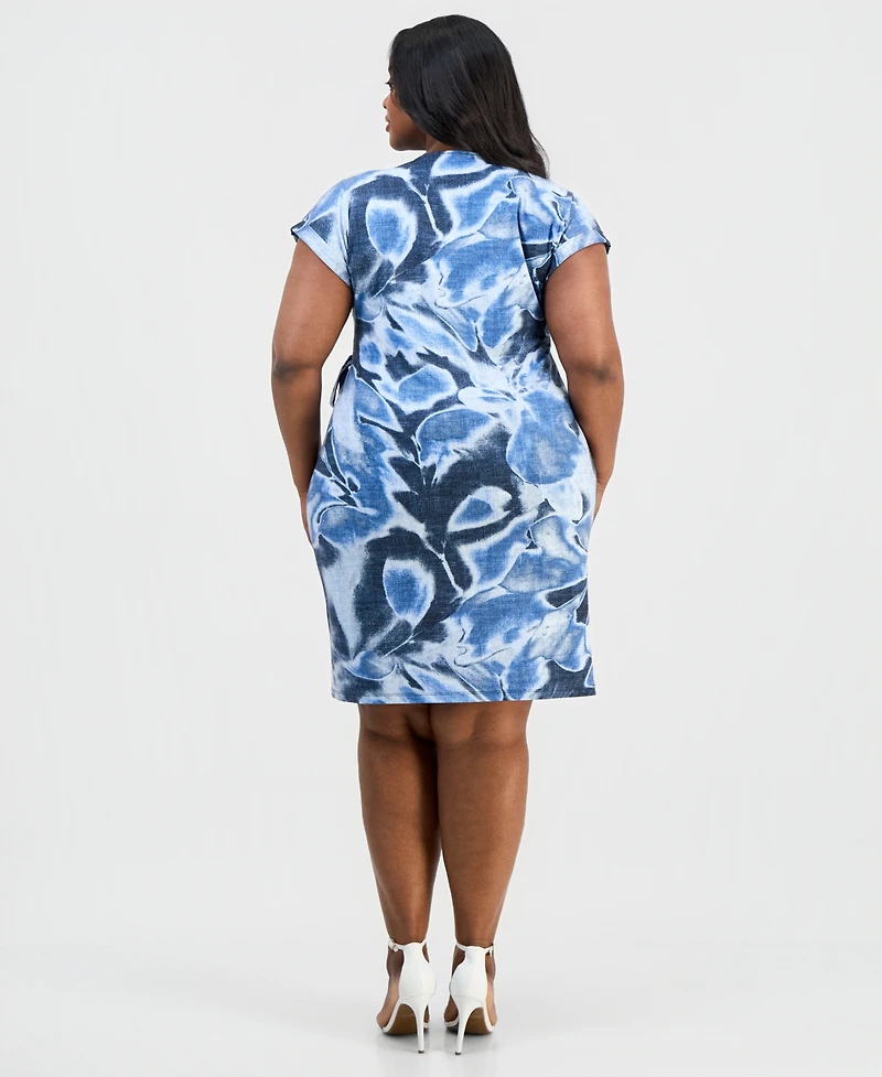 Anne Klein Plus Printed Short-Sleeve Faux-Wrap Dress