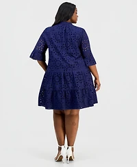 Anne Klein Plus Cotton Eyelet Tiered Shirtdress