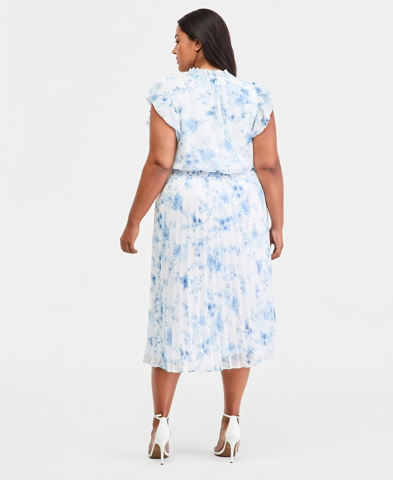 Anne Klein Plus Tie-Neck Flutter-Sleeve Midi Dress