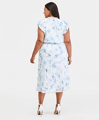 Anne Klein Plus Tie-Neck Flutter-Sleeve Midi Dress