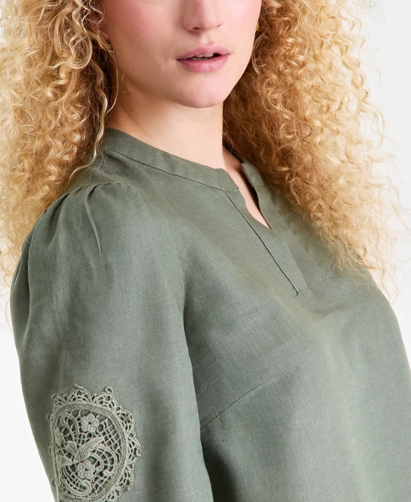 Charter Club Women's 100% Linen Pintuck-Trim Top, Macy's Exclusive