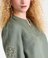 Charter Club Women's 100% Linen Pintuck-Trim Top, Macy's Exclusive