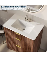 gaomon "24'' Walnut Fluted Bathroom Vanity with Sink, Freestanding Cabinet with 2 Drawers & Flip Down Drawer, Easy Assembly"
