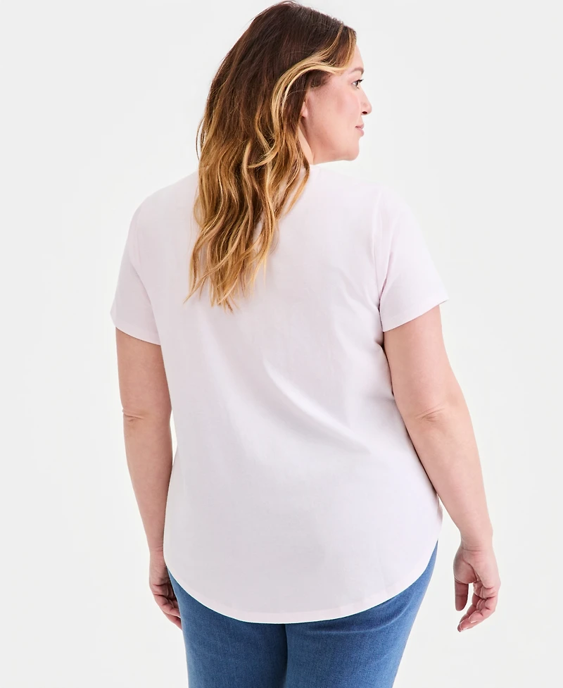 Style & Co Plus Size Perfect Short-Sleeve Open-Crewneck T-Shirt, Macy's Exclusive