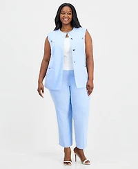 Anne Klein Plus Round-Neck Button-Front Vest
