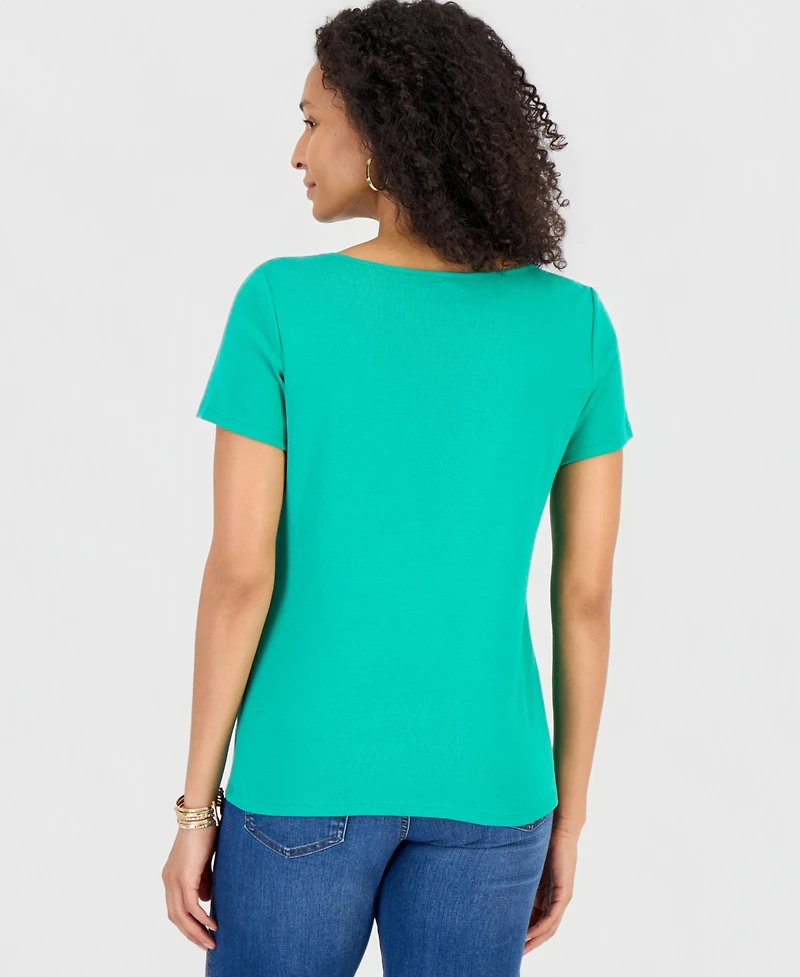 Style & Co Petite Cotton Square-Neck Short-Sleeve T-Shirt, Exclusively at Macy's