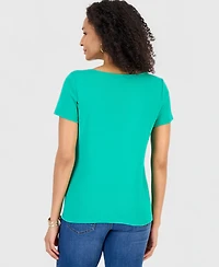 Style & Co Petite Cotton Square-Neck Short-Sleeve T-Shirt, Exclusively at Macy's