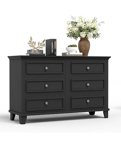 gaomon Farmhouse Dresser for Bedroom with 6 Drawer, Double Tv Stand Vintage Handle, Wide Wood Dressers & Chests of Drawers