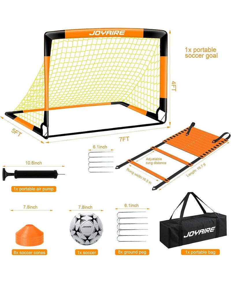 Joyaire Pro-Grade Kids Backyard Soccer Goal, Tear-Resistant 5-Layer Polyester Net & 10mm Poles, 7x5ft Portable Pop Up Training Set with 4 Ball