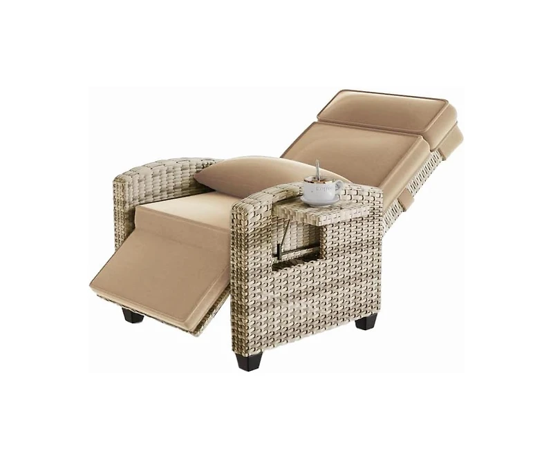 gaomon Adjustable Outdoor Wicker Recliner Chair, Patio Lounge Seating with Flip-Up Side Table