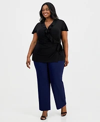 Anne Klein Plus Size Ruffled V-Neck Side-Tie-Top