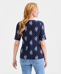 Style & Co Women's Printed Boat-Neck Elbow-Sleeve Top, Macy's Exclusive