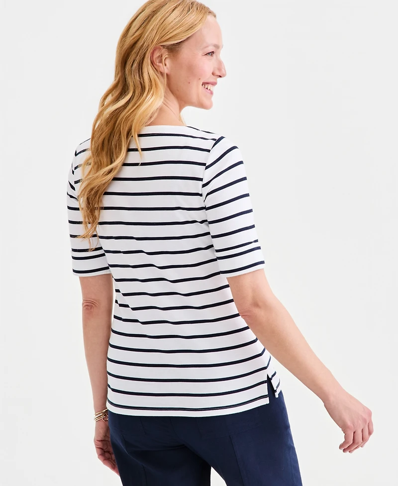 Style & Co Women's Printed Boat-Neck Elbow-Sleeve Top, Macy's Exclusive
