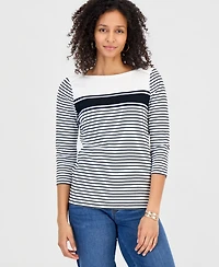 Style & Co Women's Printed Pima Cotton 3/4 Sleeve Boatneck Top, Macy's Exclusive