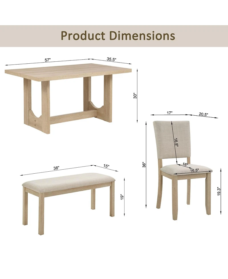 Streamdale Furniture 6-Piece Dining Table Set with Bench Upholstered Chairs
