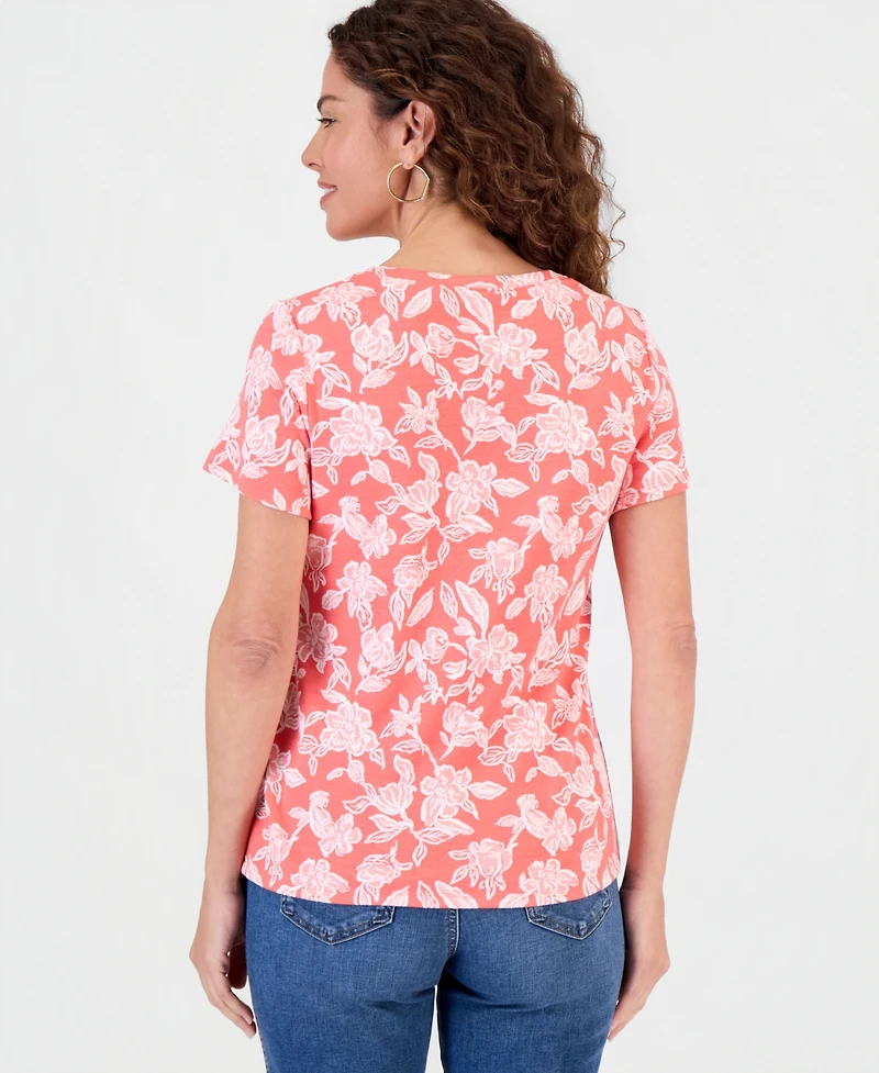 Style & Co Women's Printed Short- Sleeve Henley Top, Macy's Exclusive