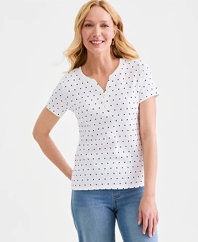 Style & Co Women's Printed Short-Sleeve Henley Top, Macy's Exclusive
