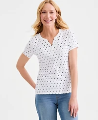 Style & Co Women's Printed Short-Sleeve Henley Top, Macy's Exclusive