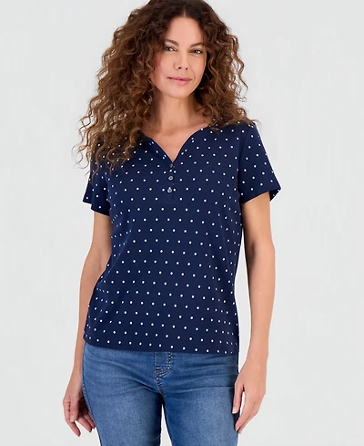 Style & Co Petite Short-Sleeve Henley Neck Top, Macy's Exclusive
