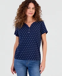 Style & Co Petite Short-Sleeve Henley Neck Top, Macy's Exclusive
