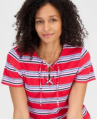 Style & Co Women's Striped Lace-Up Short-Sleeve Top, Macy's Exclusive