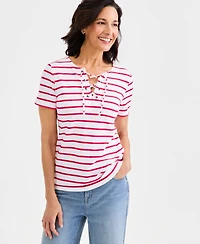 Style & Co Women's Striped Lace-Up Short-Sleeve Top, Macy's Exclusive
