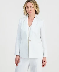 Kasper Women's Linen Notched Collar One-Button Blazer