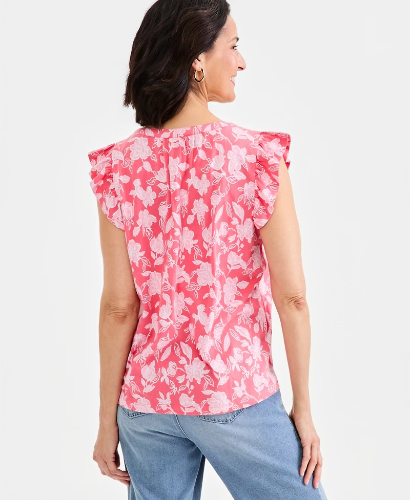 Style & Co Women's Printed Pintuck Flutter Sleeve Top, Macy's Exclusive