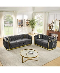Streamdale Furniture Velvet Chesterfield Couch Set, 84.6" 3 Seater & 62.6" Loveseat Sofa