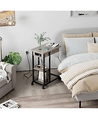 gaomon C Shaped Side Table with Charging Station, Flip Top Sofa End Table with Usb Ports and Outlets, Narrow Side Table