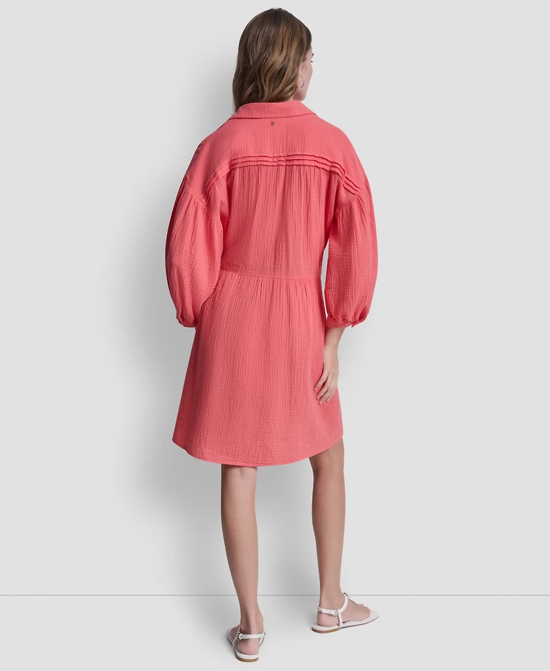 Dkny Jeans Women's Henley Pleated Tiered Dress