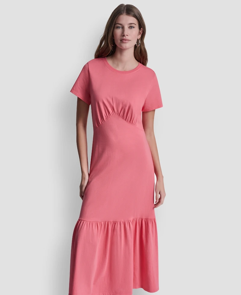 Dkny Jeans Women's Ruched Bodice Crewneck Long Dress