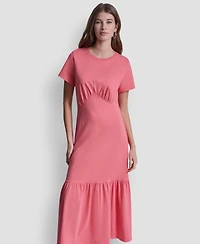 Dkny Jeans Women's Ruched Bodice Crewneck Long Dress