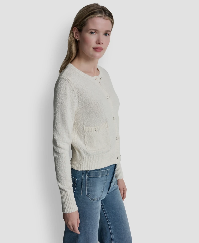 Dkny Jeans Women's Crewneck Front-Enamel Button Cardigan