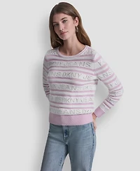 Dkny Jeans Women's Crewneck Logo Pointelle Striped Sweater