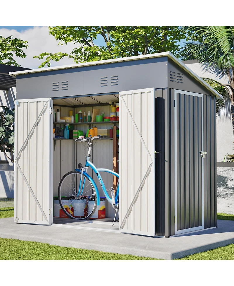 Streamdale Furniture 4x8 Slope-Roof Reinforced Storage Shed with Weatherproof Roof & Vents