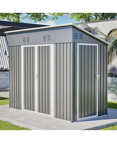 Streamdale Furniture 4x8 Slope-Roof Reinforced Storage Shed with Weatherproof Roof & Vents