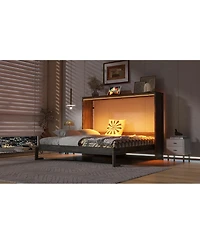 Streamdale Furniture Full Size Murphy Bed with Led Light, Foldable Cabinet