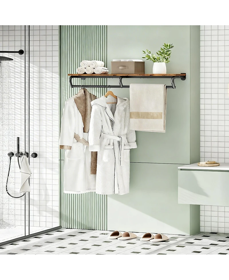 Yigii Wall Mounted 2-in-1 Clothes Rack with Top Shelf for Keys & Clothes