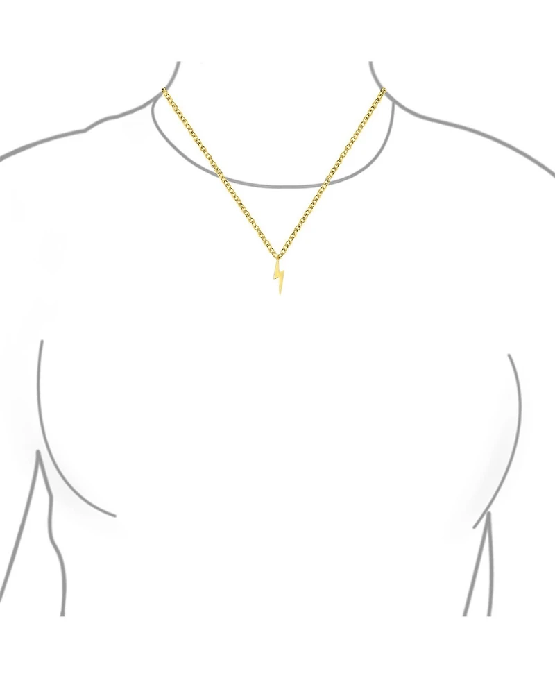 Bling Jewelry Minimalist Geometric Lightning Bolt Pendant Necklace Cz Accent Gold Plated Sterling Silver