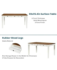 Streamdale Furniture Mid-Century 6-Piece Wood Dining Set with Drawer, Chairs & Bench