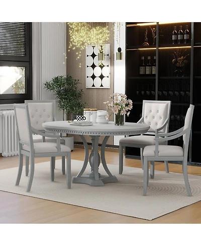 Streamdale Furniture Retro Extendable Round Dining Set with 4 Chairs